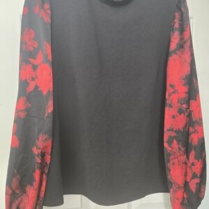 Floral Sleeve Black Top